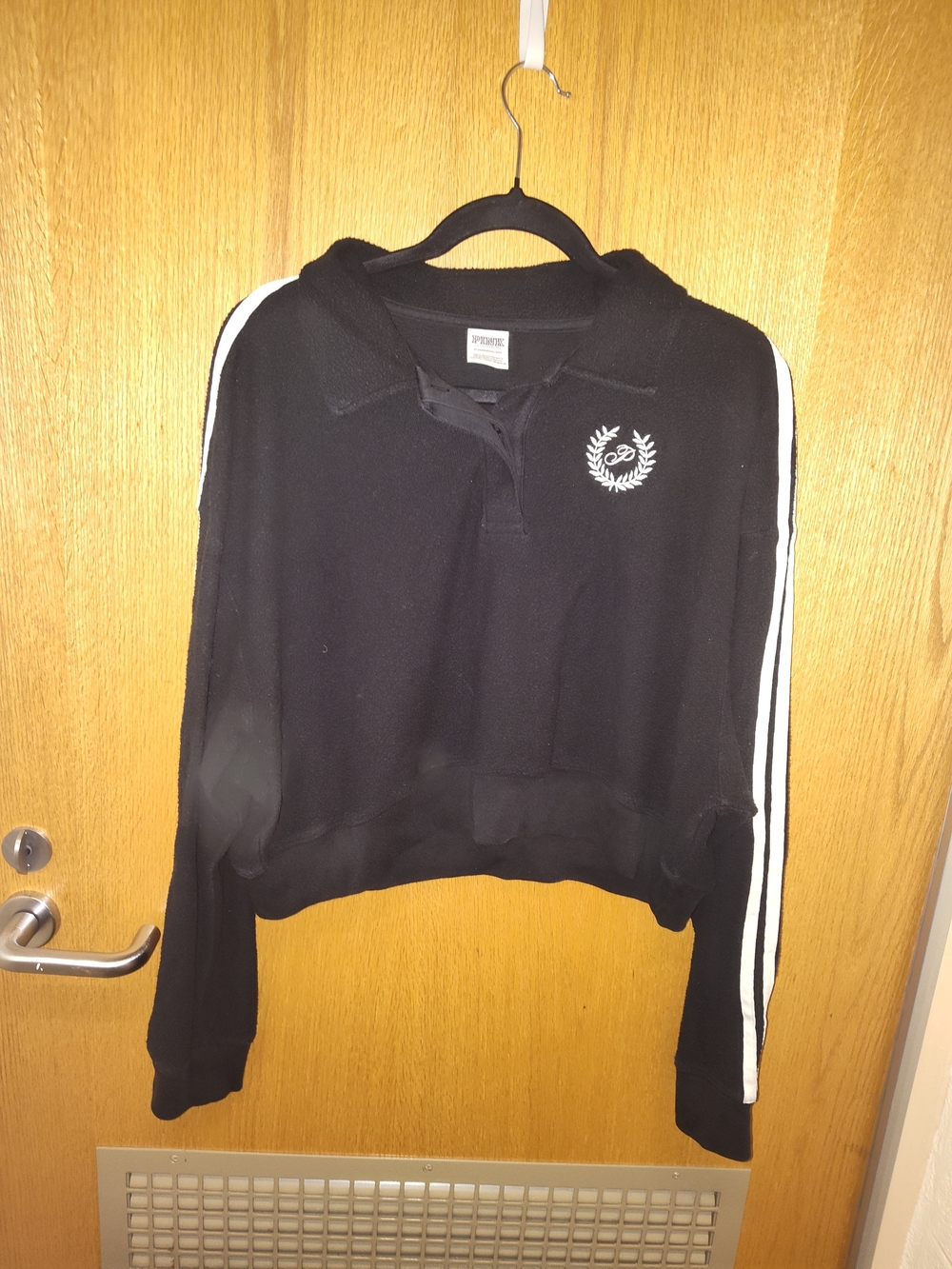 Black Women's Long-Sleeve Pullover Polo with White Stripe
